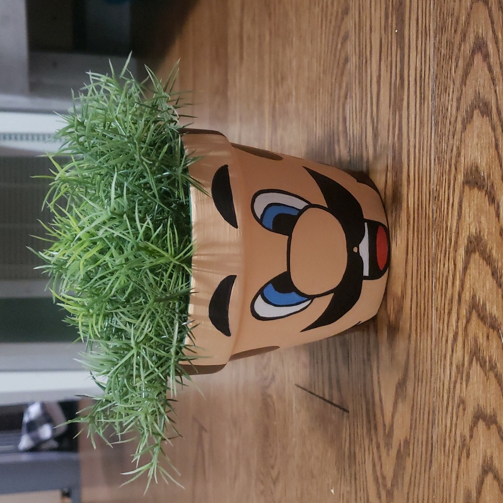 Super Mario Inspired Handpainted Luigi Planter Pot